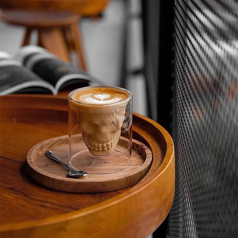 Double-layer skull design red glass whiskey glass for home bar