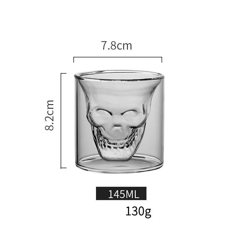 Double-layer skull design red glass whiskey glass for home bar