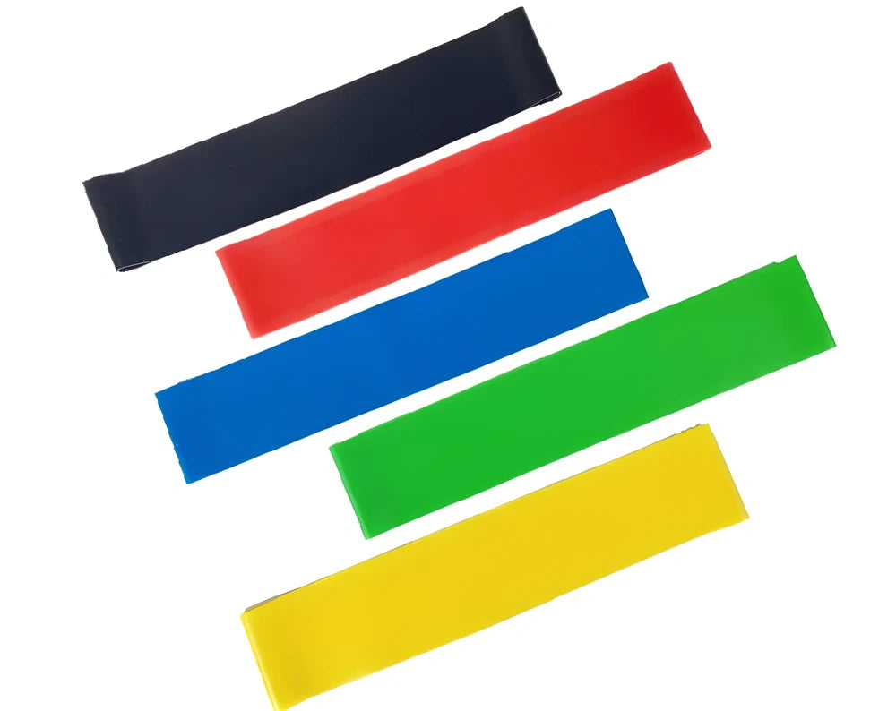 Pink latex yoga resistance band, 500mm length, 50mm width, 0.3mm thick for fitness exercises