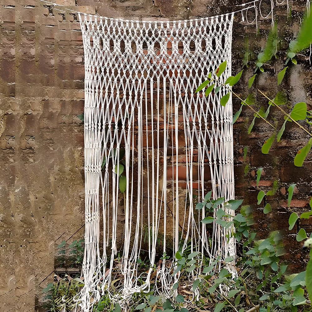 Nordic woven shading curtain with perforated design measuring 90cm width, light tassel partition, and seven pattern options