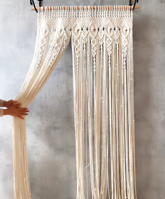 Nordic woven shading curtain with perforated design measuring 90cm width, light tassel partition, and seven pattern options