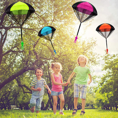 Colorful paratrooper toy parachute with soldier figure, designed for outdoor fun and educational play