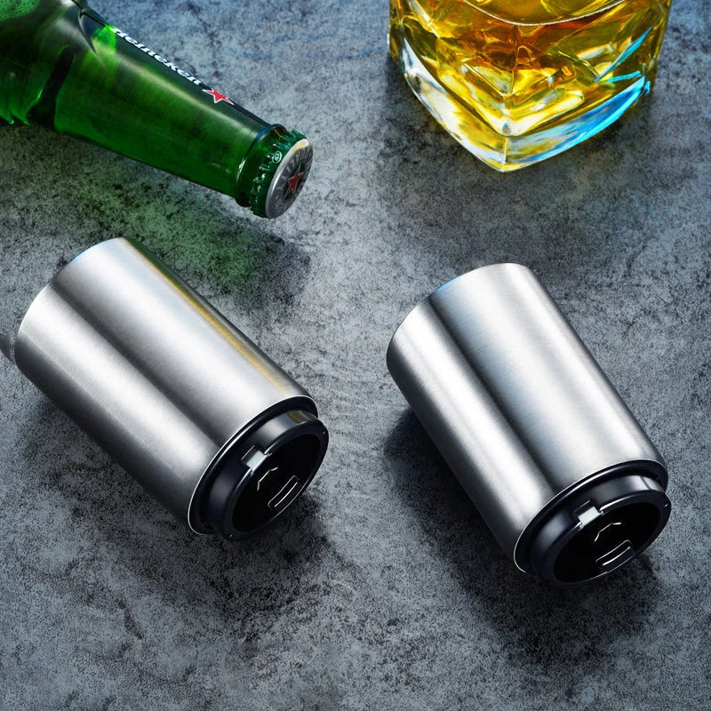 Stainless steel automatic beer bottle opener with one-hand operation