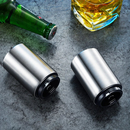 Stainless steel automatic beer bottle opener with one-hand operation