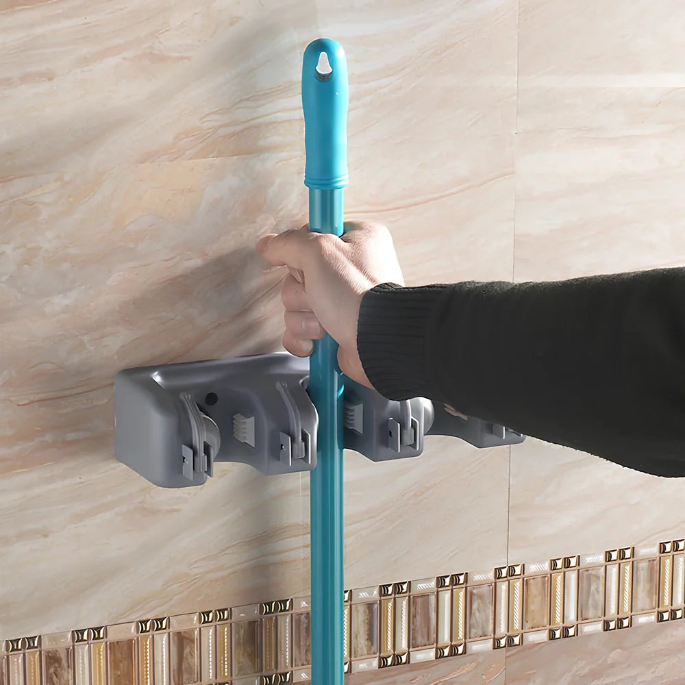 Plastic wall hanger with multiple hooks for mops and brooms, made from ABS engineering plastic