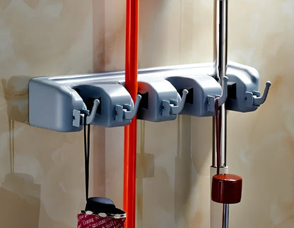 Plastic wall hanger with multiple hooks for mops and brooms, made from ABS engineering plastic