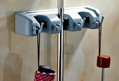 Plastic wall hanger with multiple hooks for mops and brooms, made from ABS engineering plastic