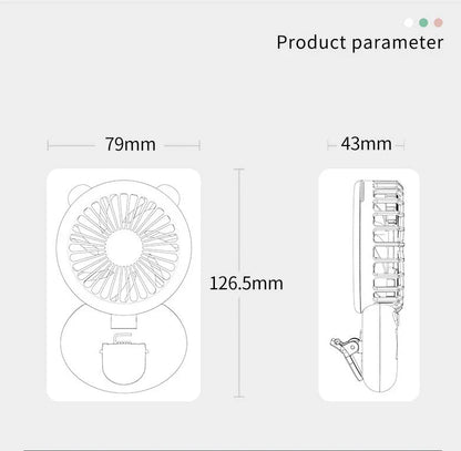 Portable USB-powered mini fan with LED fill light for taking selfies and videos in low-light conditions