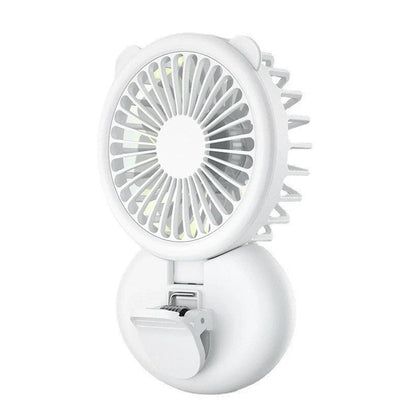 Portable USB-powered mini fan with LED fill light for taking selfies and videos in low-light conditions