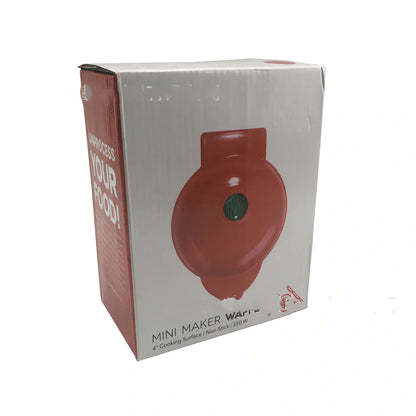 Red mini waffle maker with 16cm cooking surface, compact design for UK kitchens