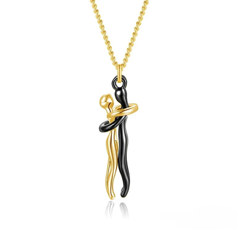 Affectionate Hug Necklace for couples with snake bone chain in brass