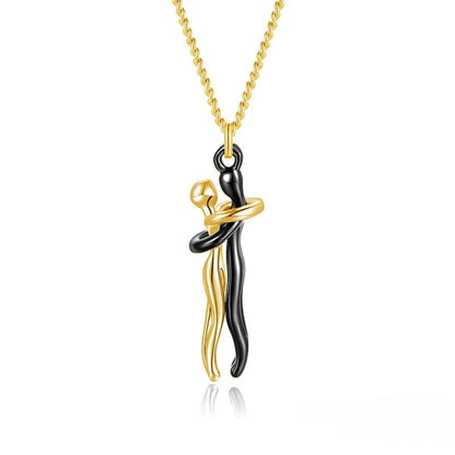 Affectionate Hug Necklace for couples with snake bone chain in brass