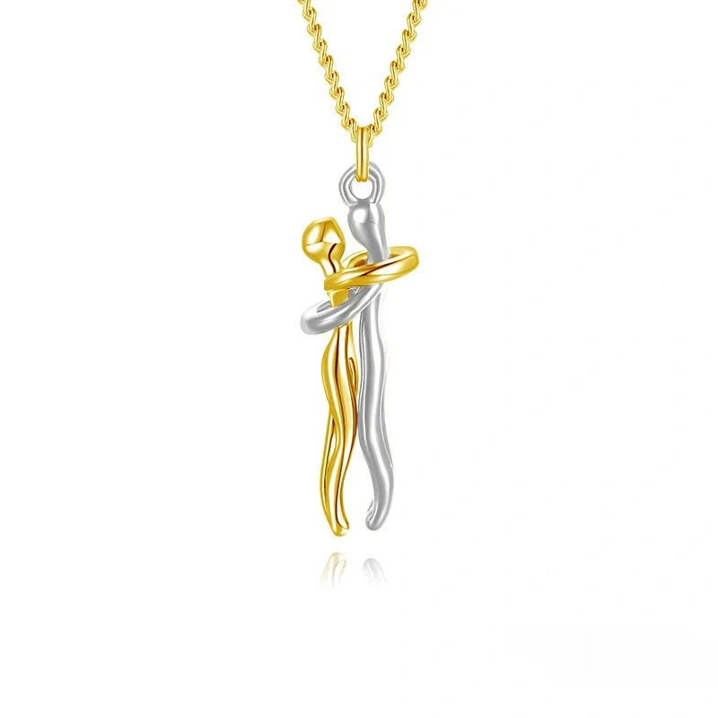 Affectionate Hug Necklace for couples with snake bone chain in brass