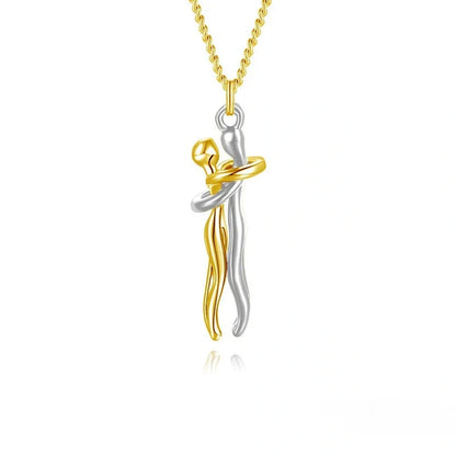 Affectionate Hug Necklace for couples with snake bone chain in brass