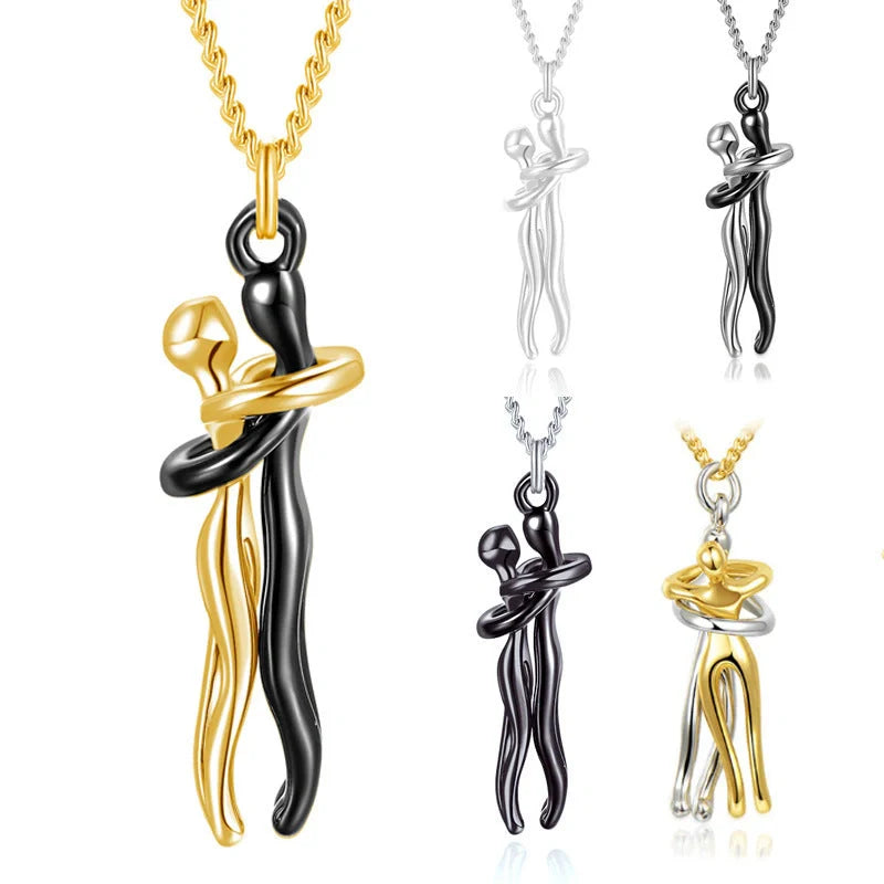 Affectionate Hug Necklace for couples with snake bone chain in brass