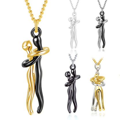 Affectionate Hug Necklace for couples with snake bone chain in brass