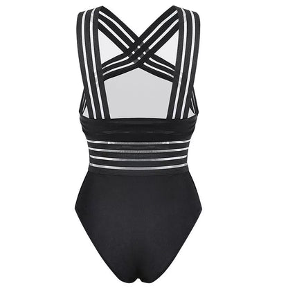 High waist leopard print one-piece swimsuit for women, trendy beachwear
