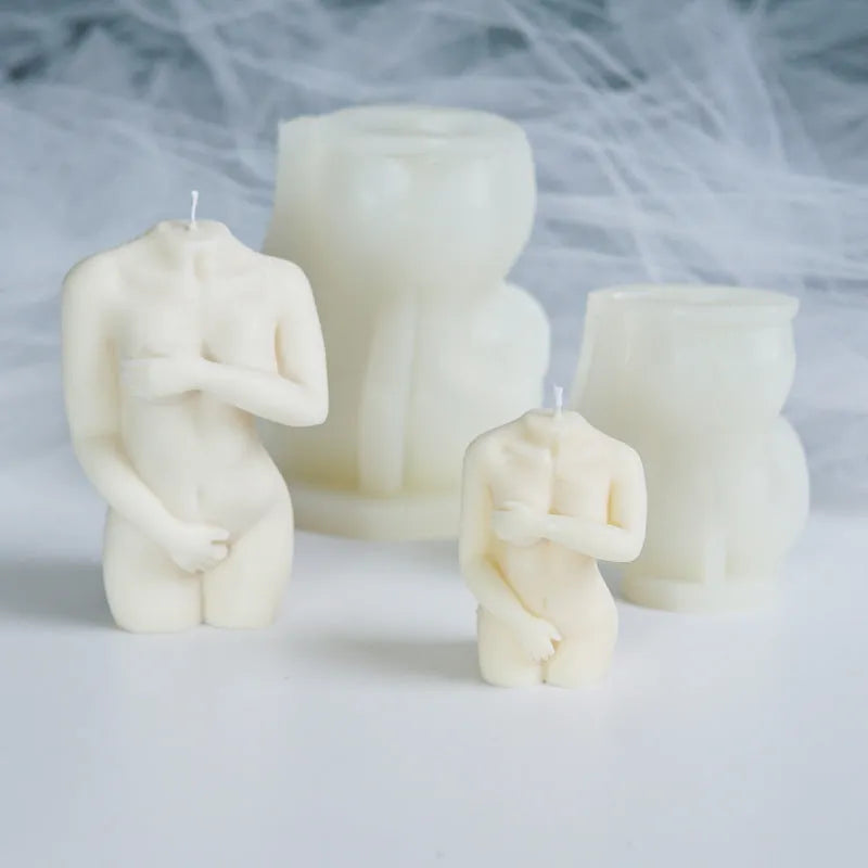Shy Female Body Candle Silicone Mould showing flexible silicone design for detailed female body shapes in three poses