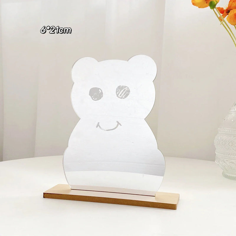 Hhomeenjoy Stylish Acrylic Makeup Mirror with Unique Edge and Wooden Base