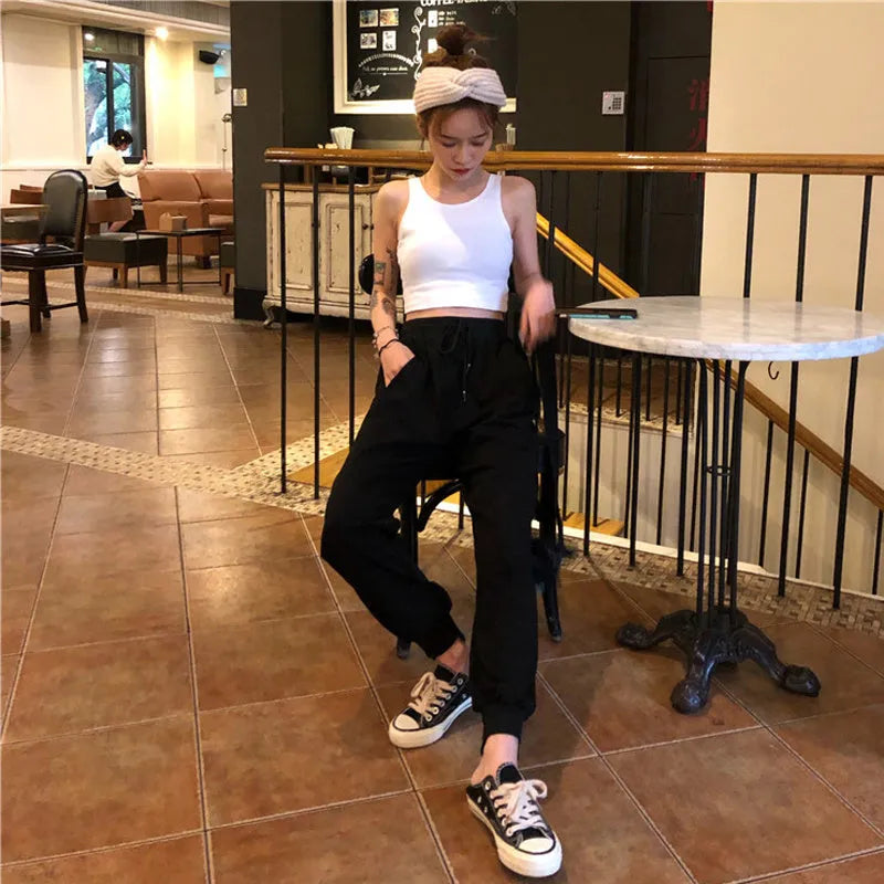 Belpearl women's high waist loose casual pants in black or white, sizes S and M, showing full length design