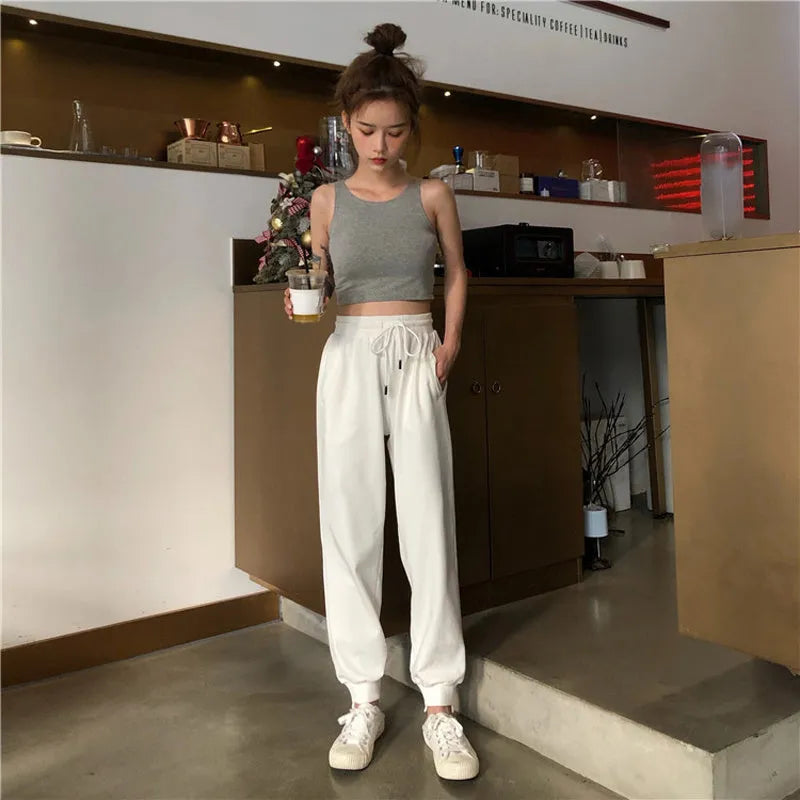 Belpearl women's high waist loose casual pants in black or white, sizes S and M, showing full length design