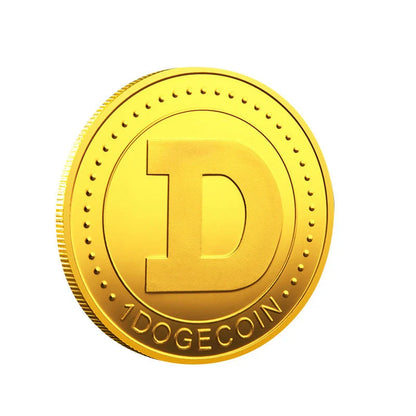 Gold-plated Dogecoin commemorative coin featuring the cute Dogecoin dog design, perfect for collectors and crypto enthusiasts.