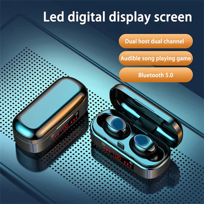 V7 LED button version wireless Bluetooth TWS earphones with charging case and three ear cap pairs