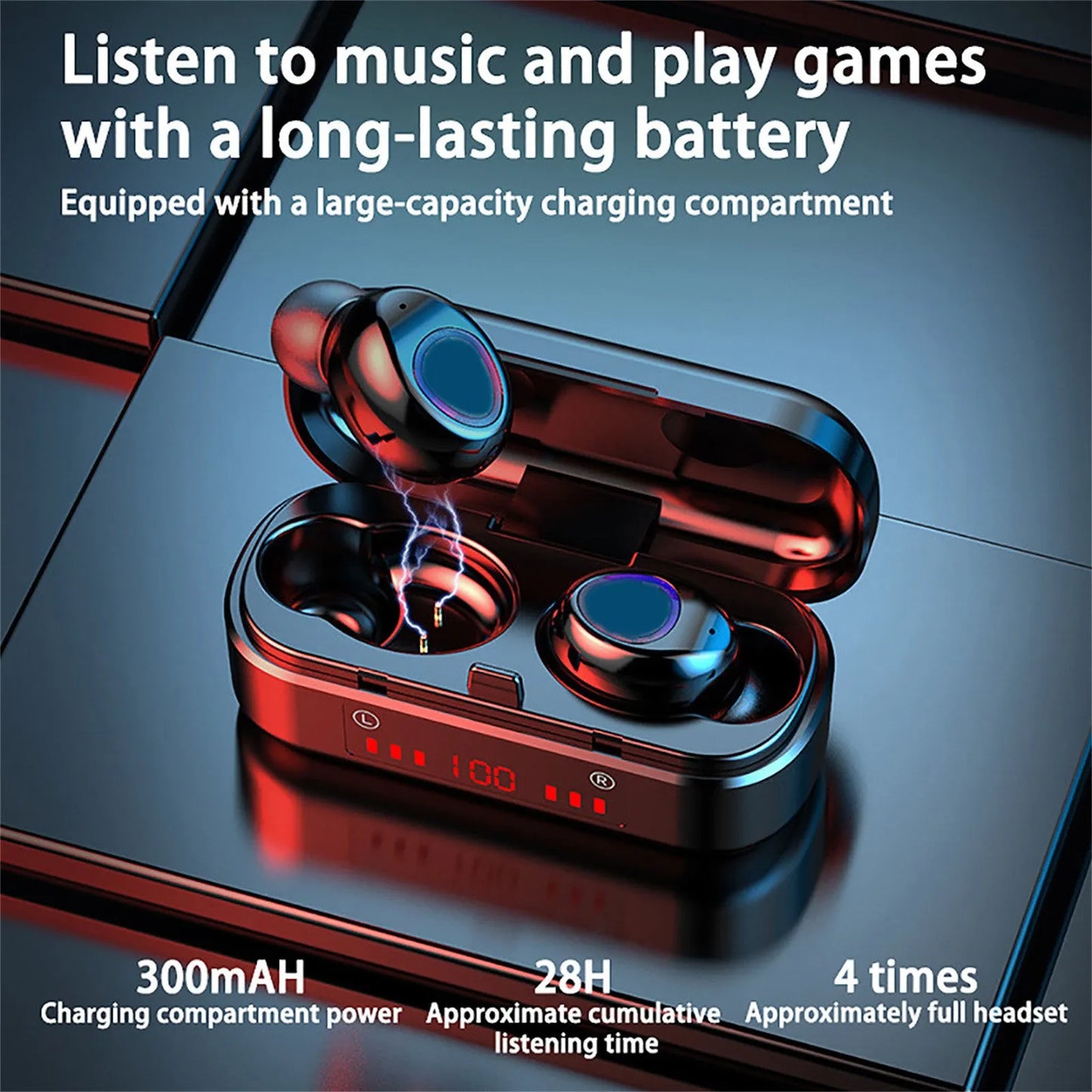 V7 LED button version wireless Bluetooth TWS earphones with charging case and three ear cap pairs