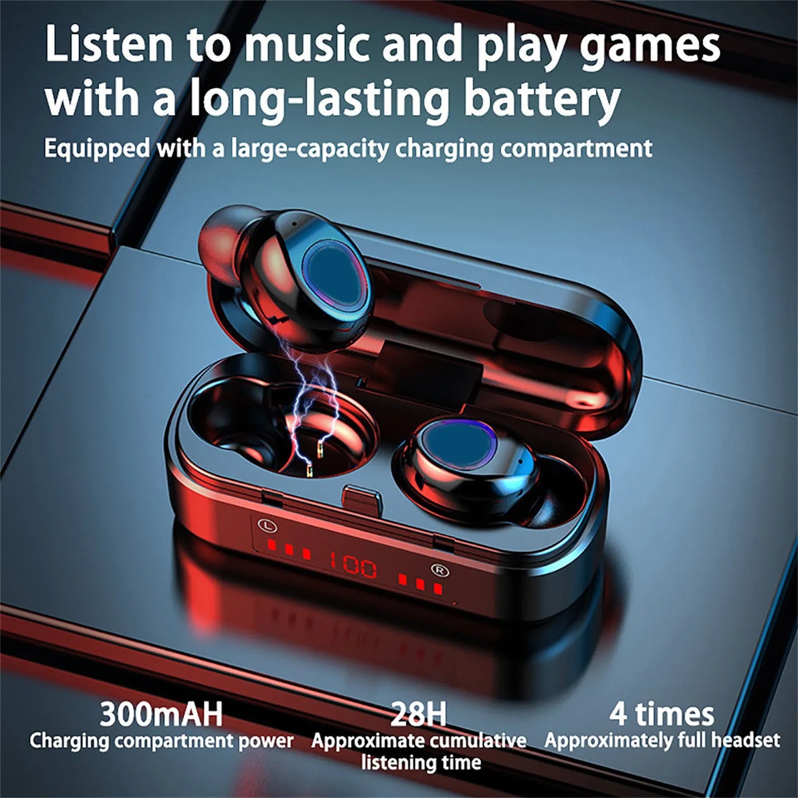 V7 LED button version wireless Bluetooth TWS earphones with charging case and three ear cap pairs
