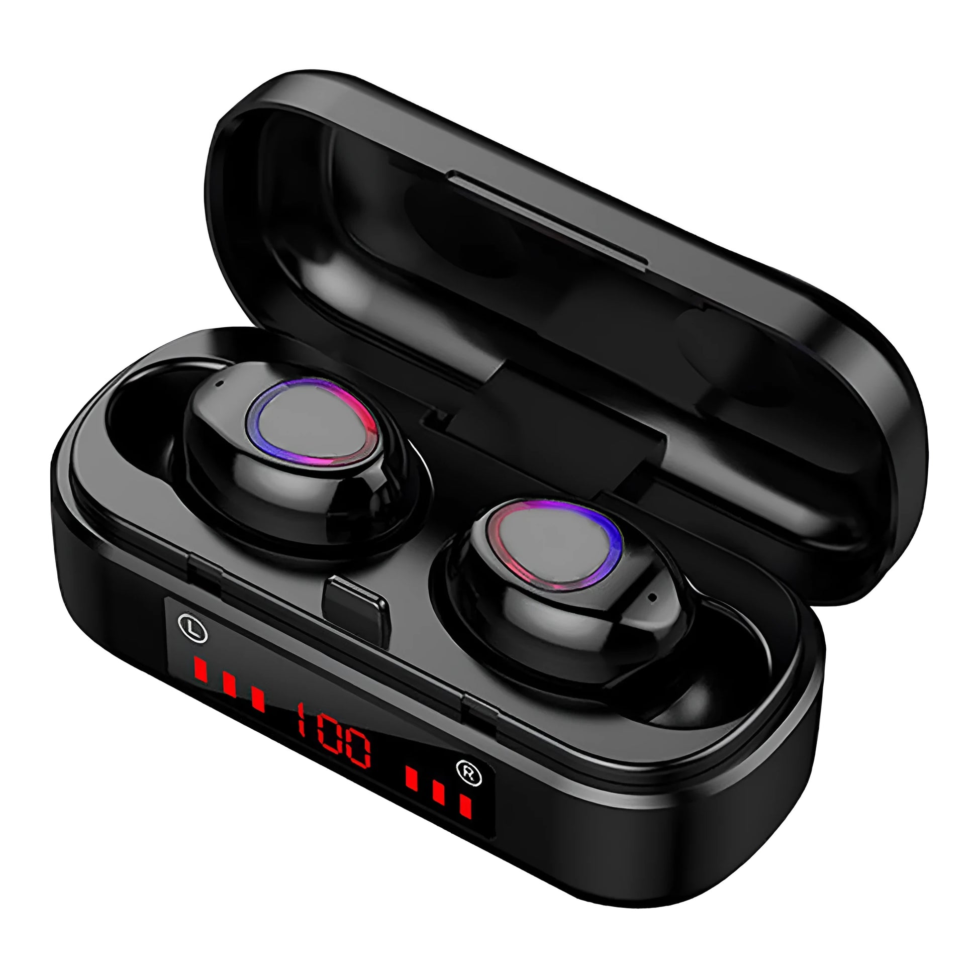 V7 LED button version wireless Bluetooth TWS earphones with charging case and three ear cap pairs