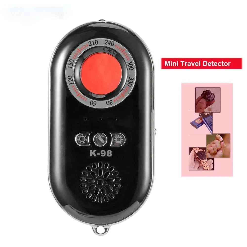 Wireless signal detector measuring 85x40x10mm with vibration alarm for travel security