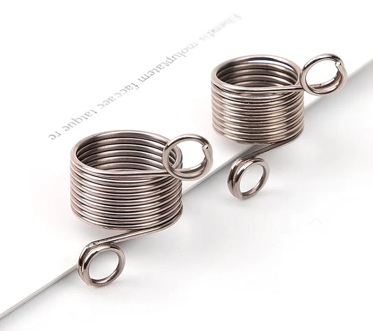 Knitting wire guide accessories showing 2cm and 1.5cm diameter sizes with lead wire components