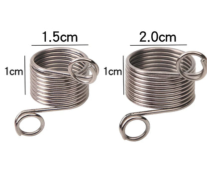 Knitting wire guide accessories showing 2cm and 1.5cm diameter sizes with lead wire components