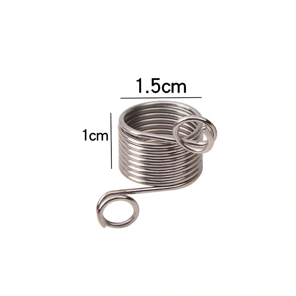 Knitting wire guide accessories showing 2cm and 1.5cm diameter sizes with lead wire components