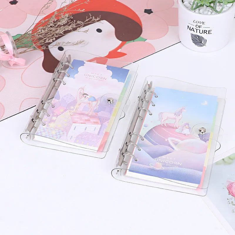 Alice Castle coloured PVC metal binder shell with loose-leaf binding and pull side bag for 96x172mm documents