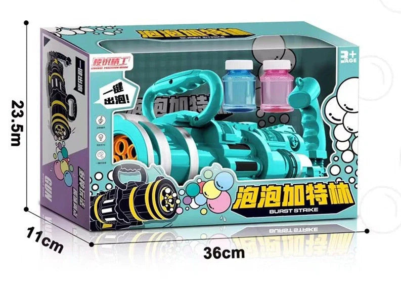Gatling Bubble Gun Machine for kids with automatic electric bubble blowing and music features