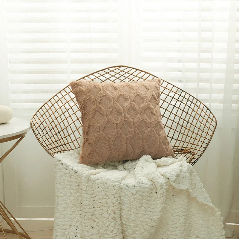 Luxury fur cushion cover in various colors, perfect for sofa or bed decor