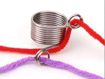 Knitting wire guide accessories showing 2cm and 1.5cm diameter sizes with lead wire components