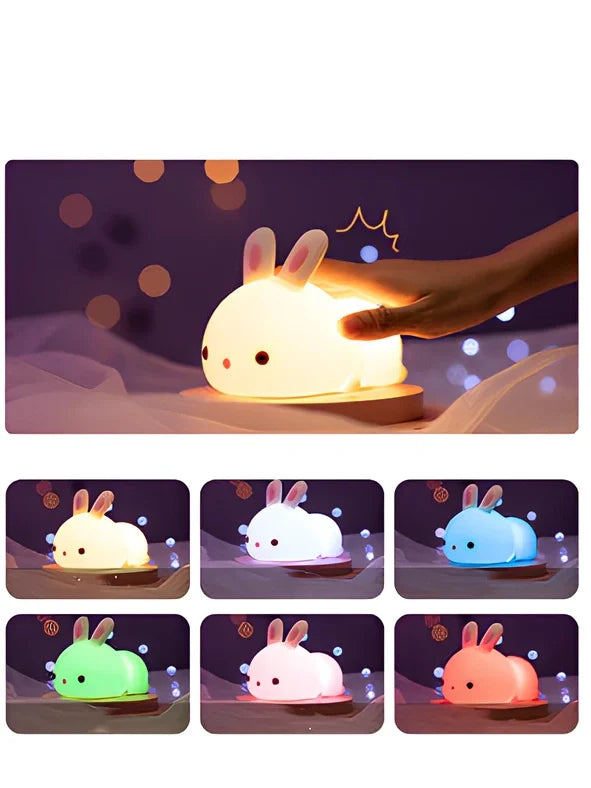 White rabbit silicone night light with touch control measuring 94x144x104mm