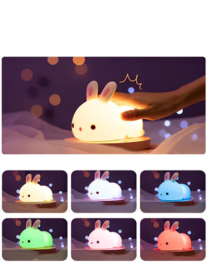 White rabbit silicone night light with touch control measuring 94x144x104mm