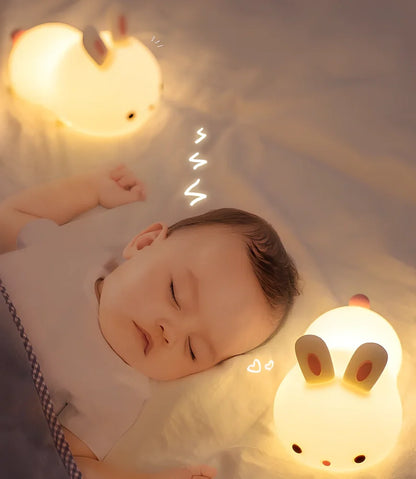 White rabbit silicone night light with touch control measuring 94x144x104mm