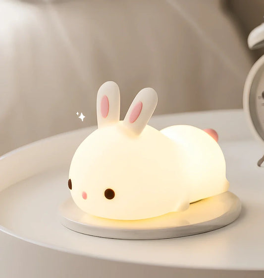White rabbit silicone night light with touch control measuring 94x144x104mm