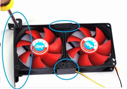 Aluminium graphics card cooling fan bracket with adjustable supports for 8cm and 9cm fans