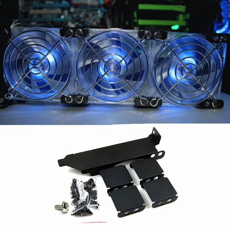Aluminium graphics card cooling fan bracket with adjustable supports for 8cm and 9cm fans