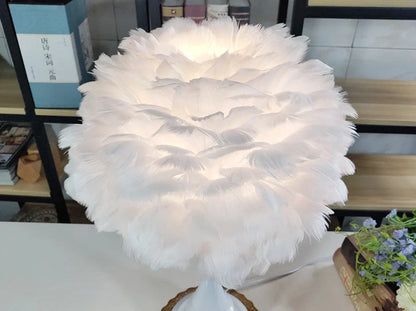 Adjustable touch dimming feather table lamp with natural white goose feather lampshade