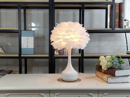 Adjustable touch dimming feather table lamp with natural white goose feather lampshade