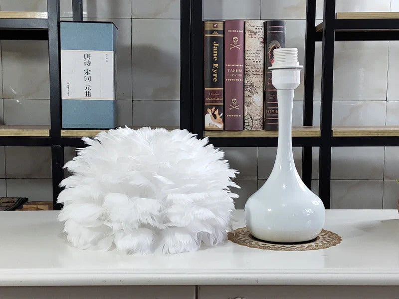 Adjustable touch dimming feather table lamp with natural white goose feather lampshade