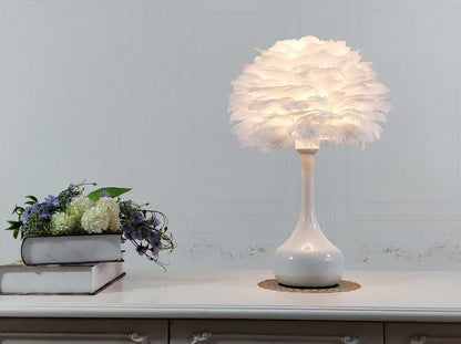 Adjustable touch dimming feather table lamp with natural white goose feather lampshade