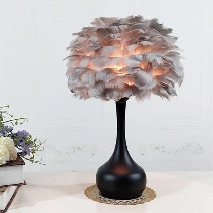 Adjustable touch dimming feather table lamp with natural white goose feather lampshade