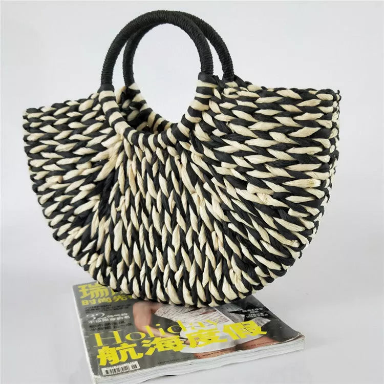 Retro rattan woven handbag with large capacity for women